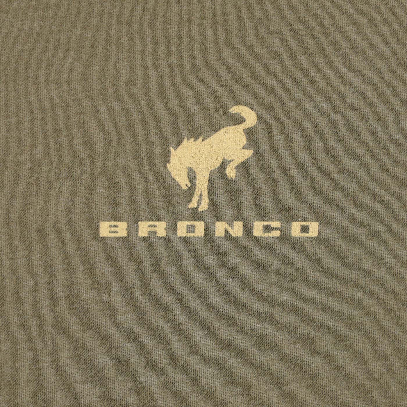 Bronco logo on a textured green background