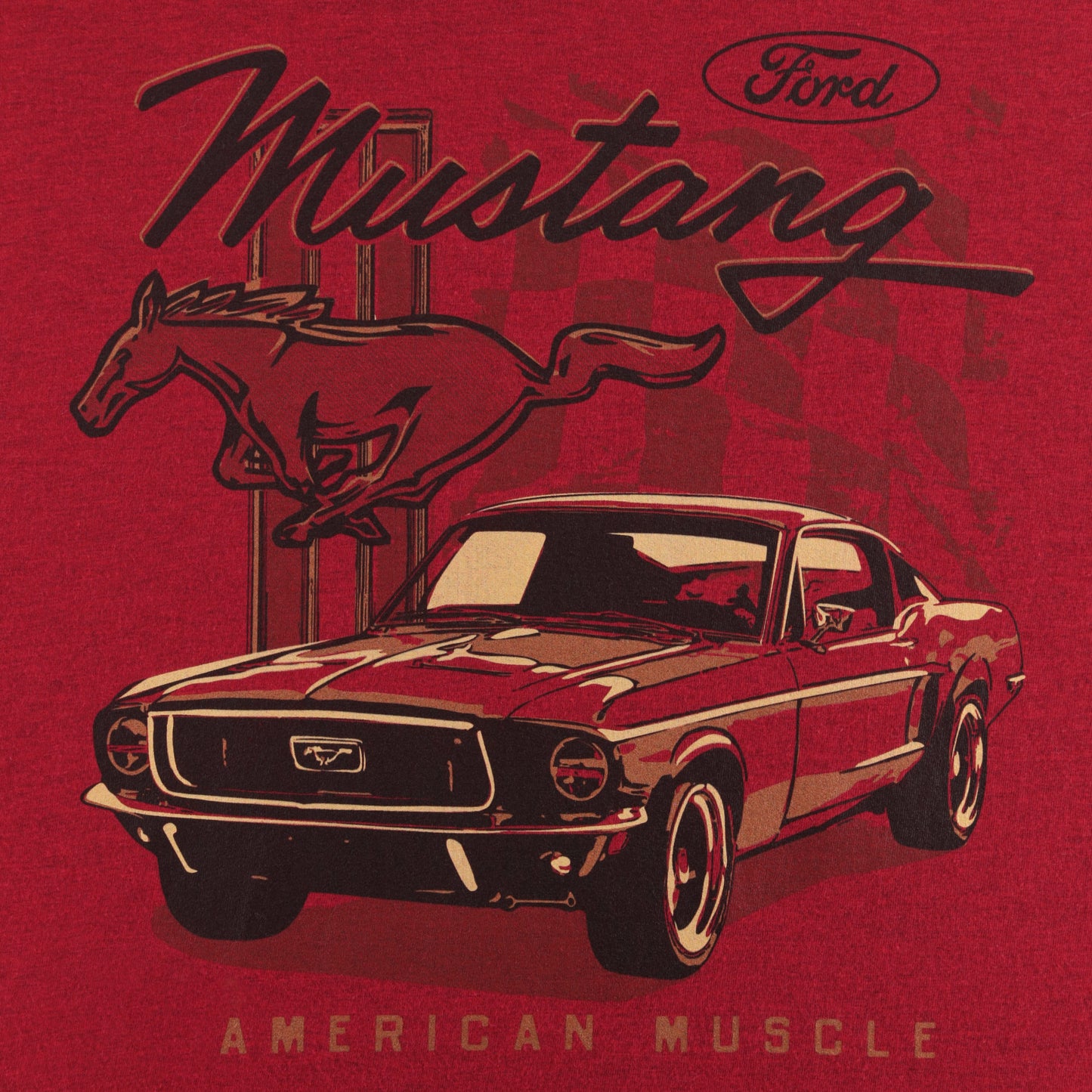 Ford Mustang Mens Red American Muscle Graphic T-Shirt