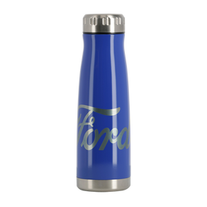 Blue thermos with silver Ford logo on a white background