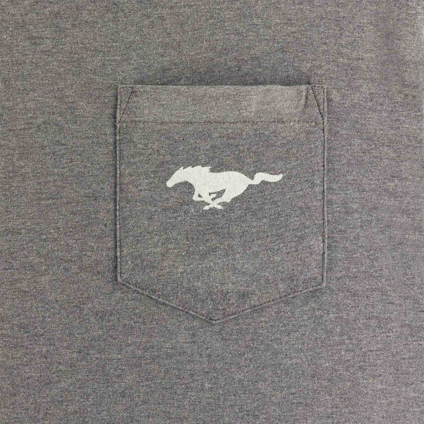 close up of gray pocket with white pony logo