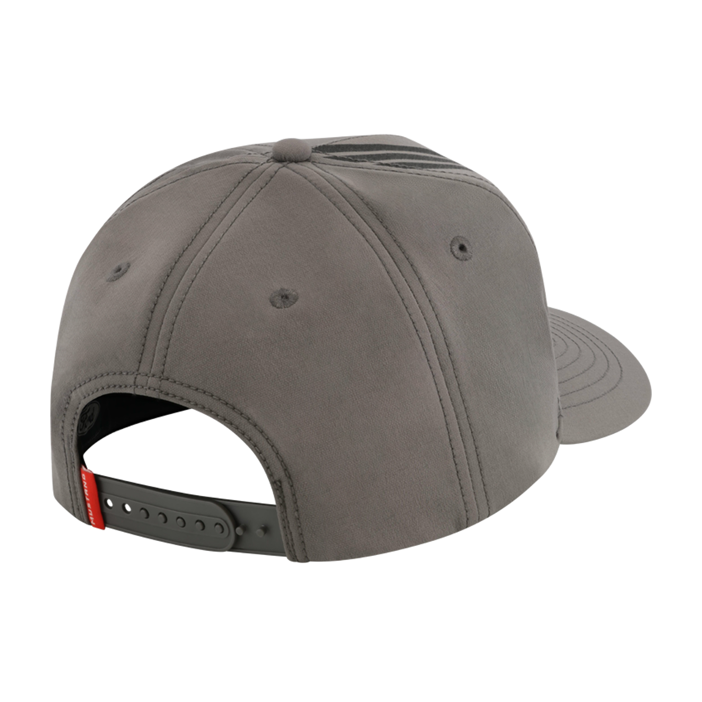 Gray cap with a red tag on the back on a white background