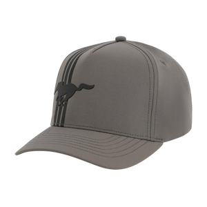 Gray cap with black logo and stripes on a white background