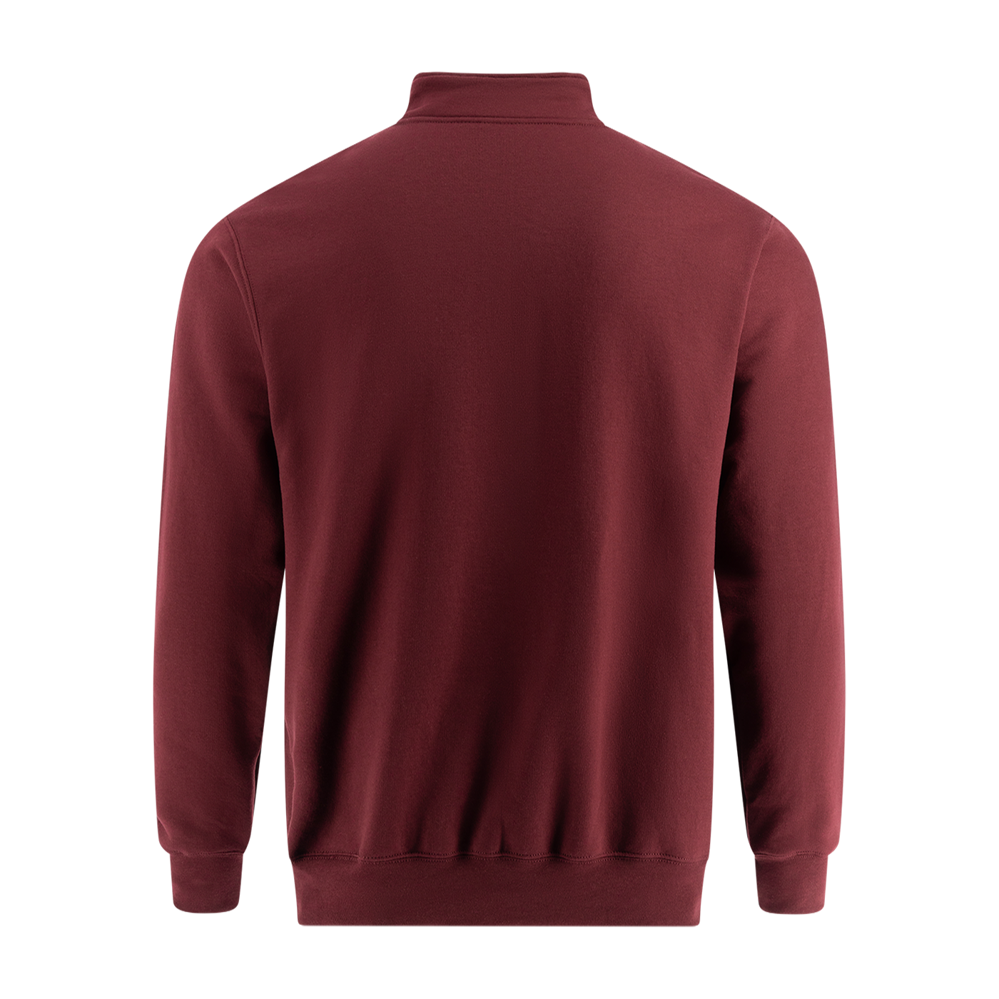 Maroon half-zip sweatshirt on a white background