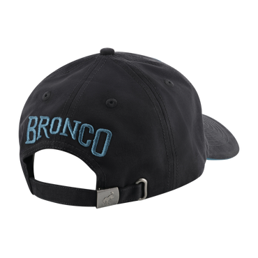 Black cap with 'BRONCO' embroidery on a white background