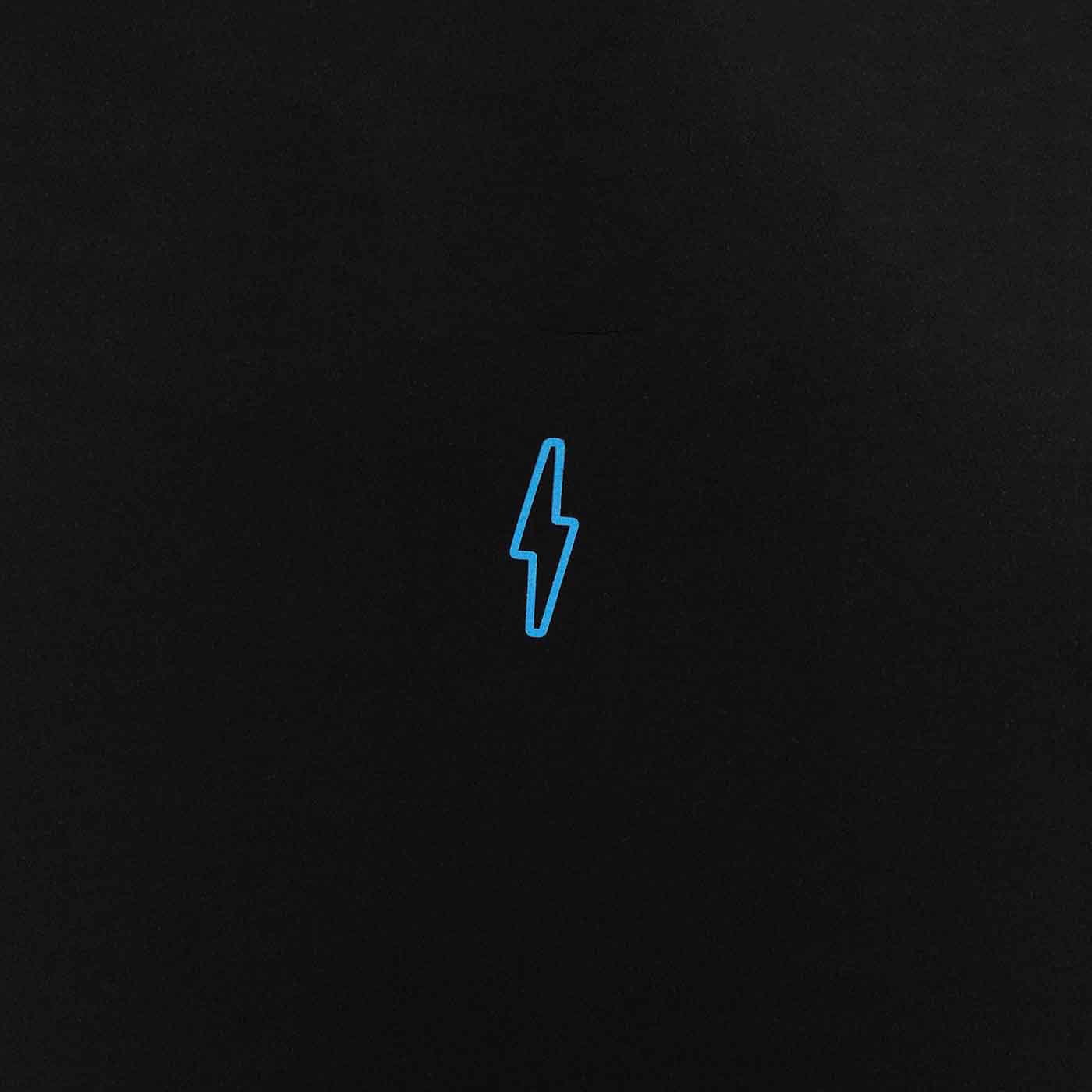 Blue lightning bolt symbol on a black background