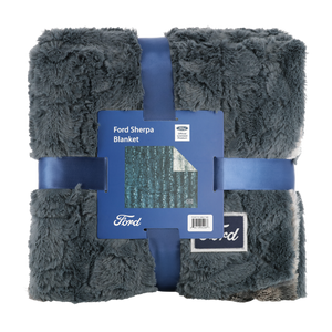 Gray Sherpa blanket with Ford branding on a white background