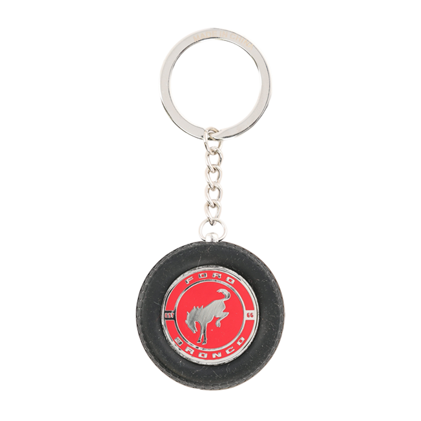 Keychain with Ford Bronco logo on a white background