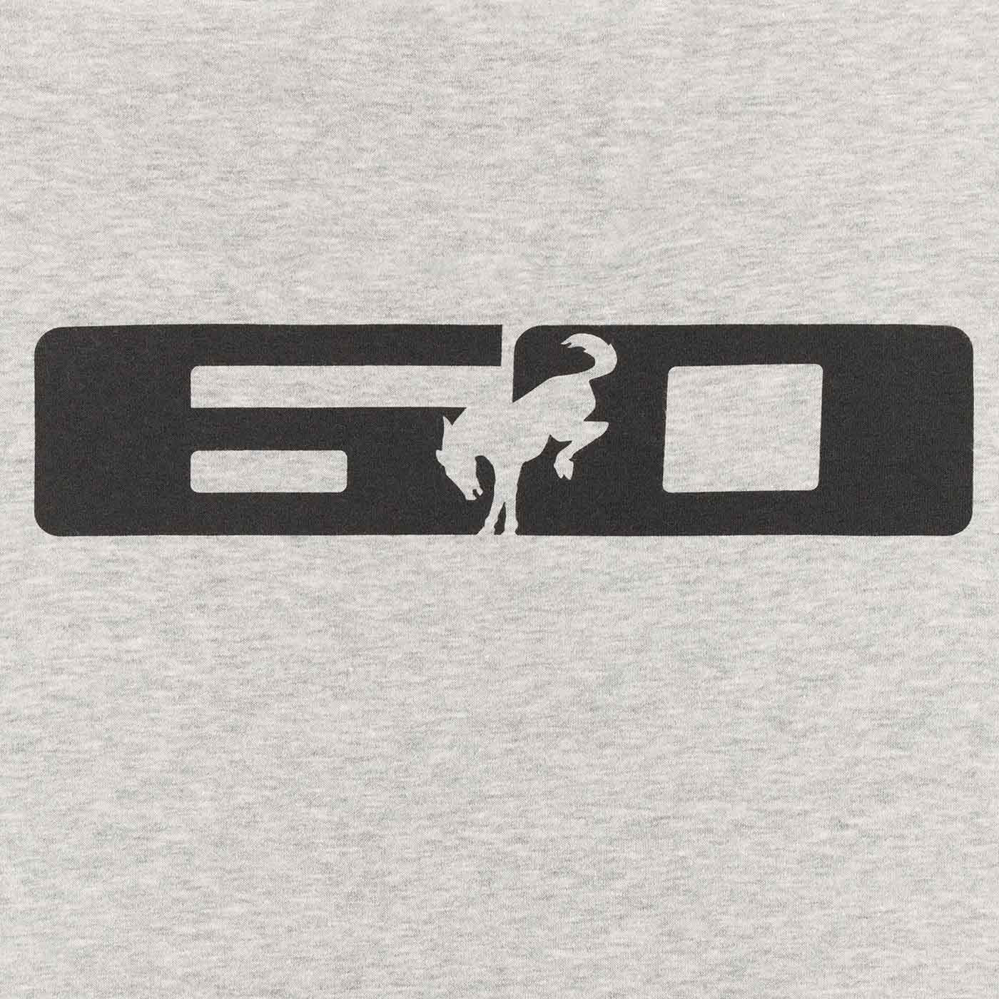 Gray sweatshirt with a black and white logo featuring a flamingo design.