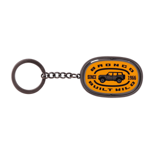 orange Bronco Built Wild key chain with a key ring