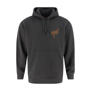 Dark gray hoodie with a small Bronco logo on the chest against a white background