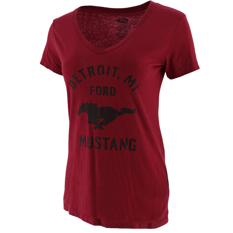 Ford Mustang Women's Vintage Logo V-Neck T-Shirt - Front View