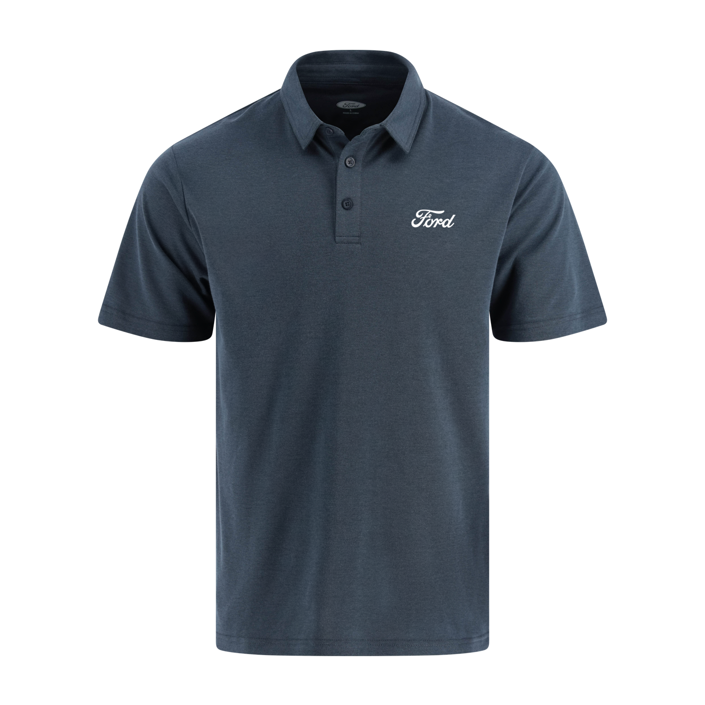 Gray polo shirt with Ford logo on a white background