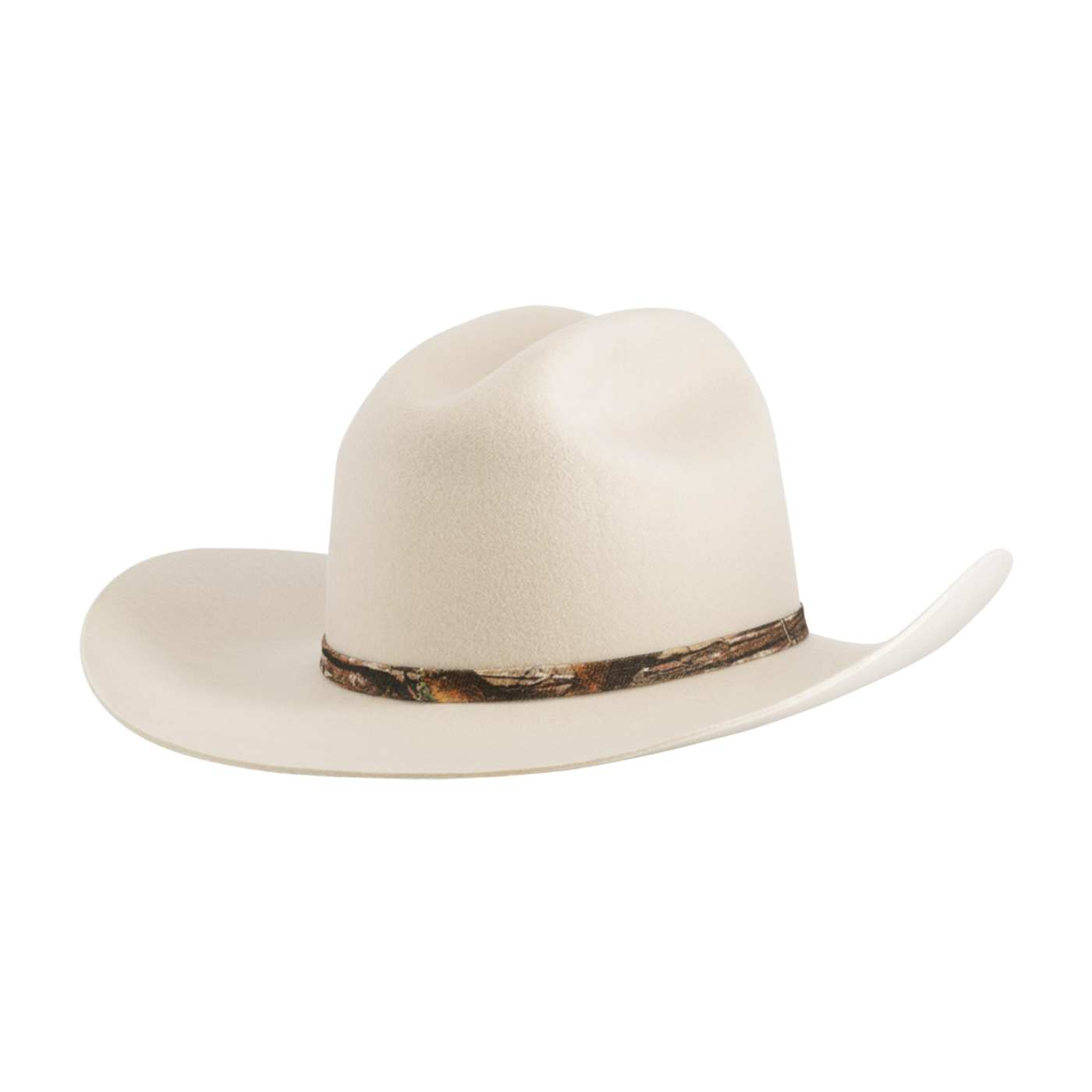 White cowboy hat with a band on a white background
