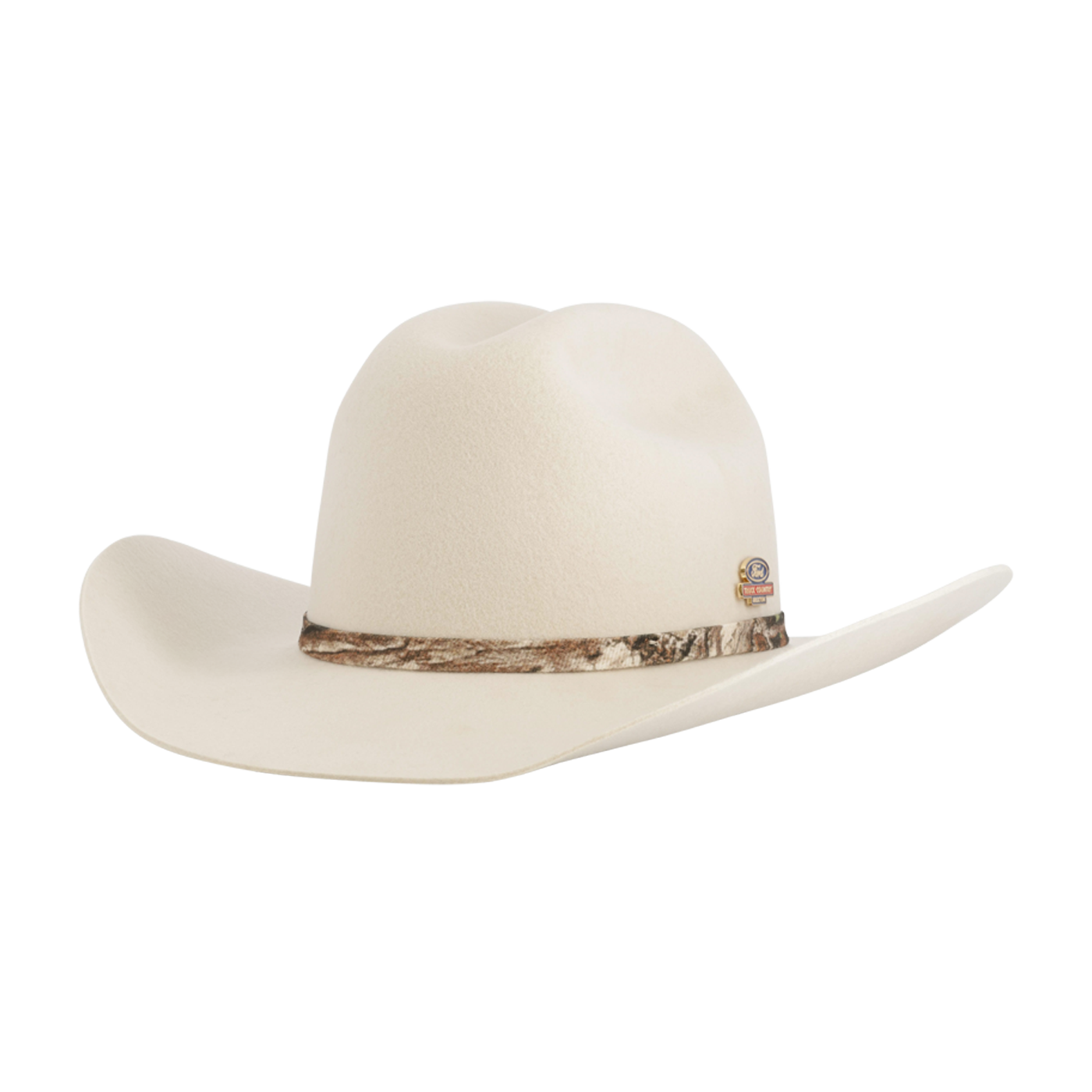 White cowboy hat with a band on a white background