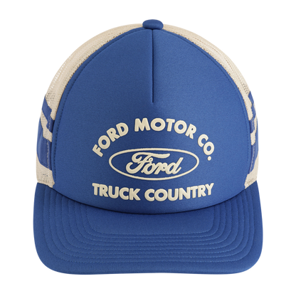 Blue cap with Ford Motor Co. logo and text on a white background