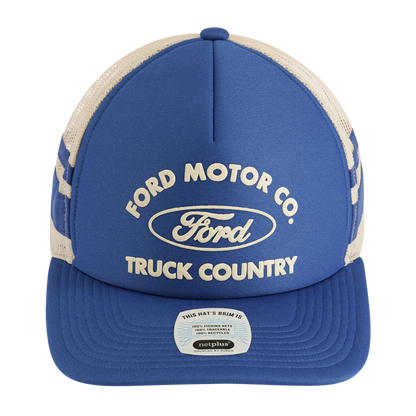Blue and beige cap with Ford Motor Co. branding on a white background