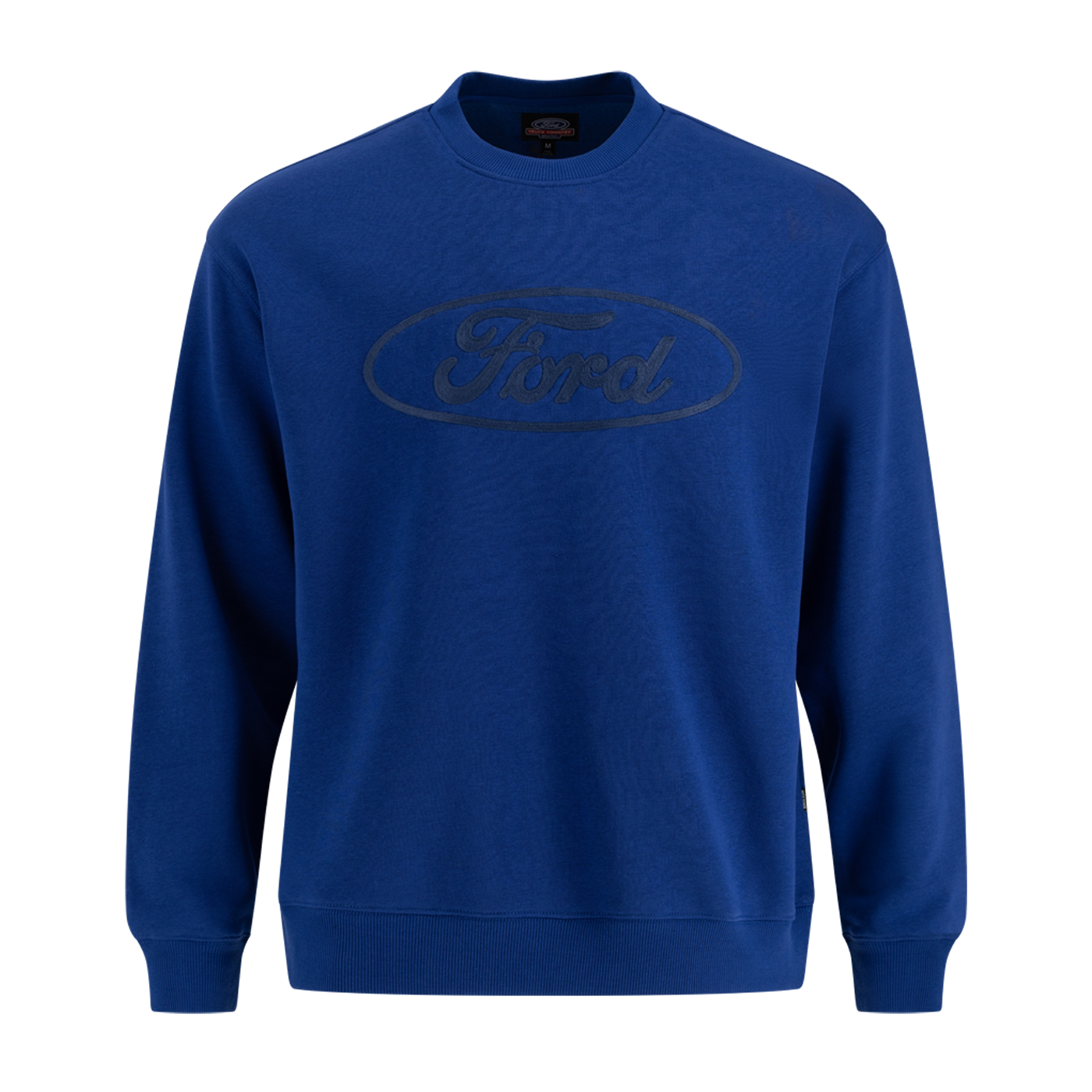 Blue sweatshirt with Ford logo on a white background