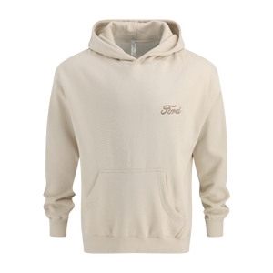 Beige hoodie with Ford logo on a white background