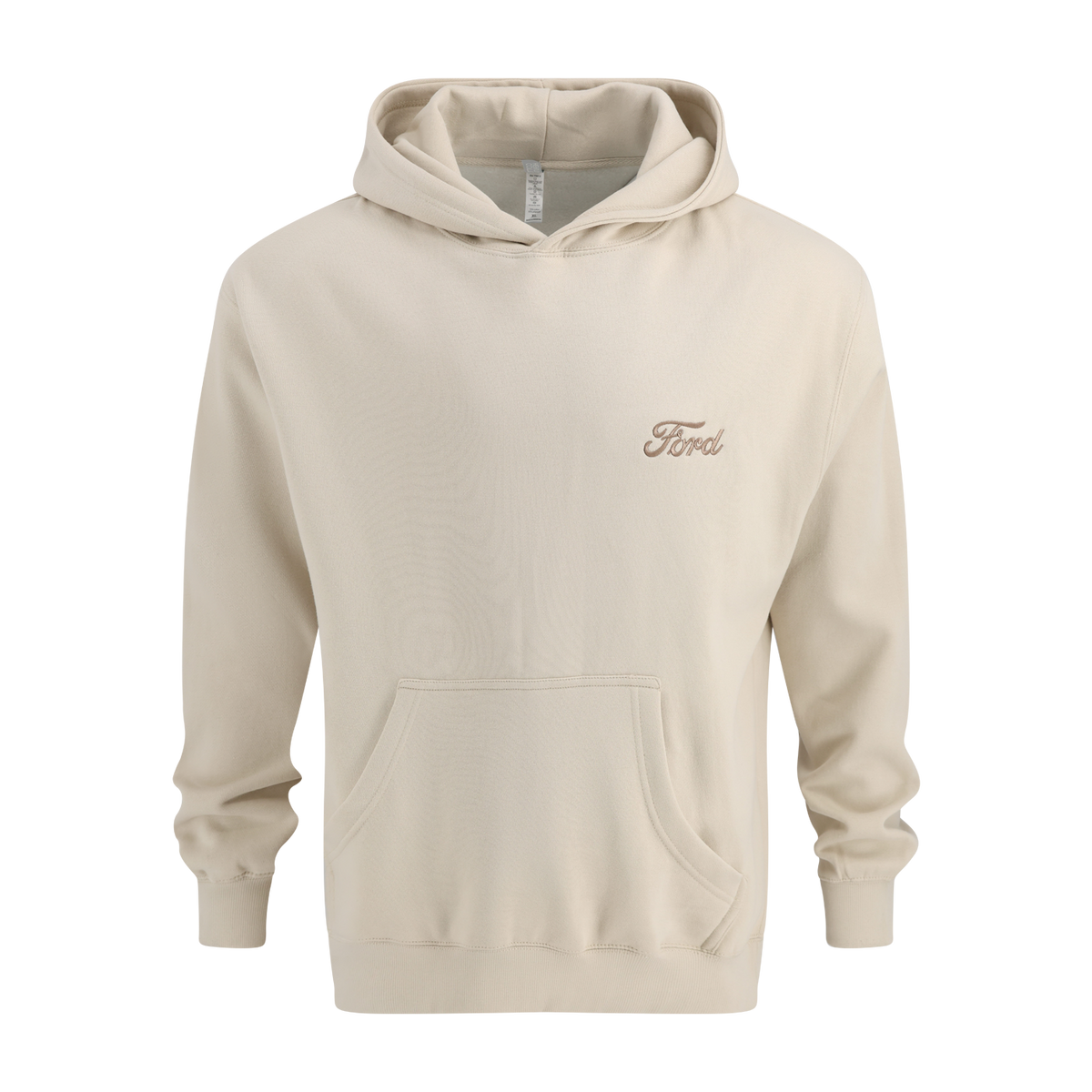 Beige hoodie with Ford logo on a white background