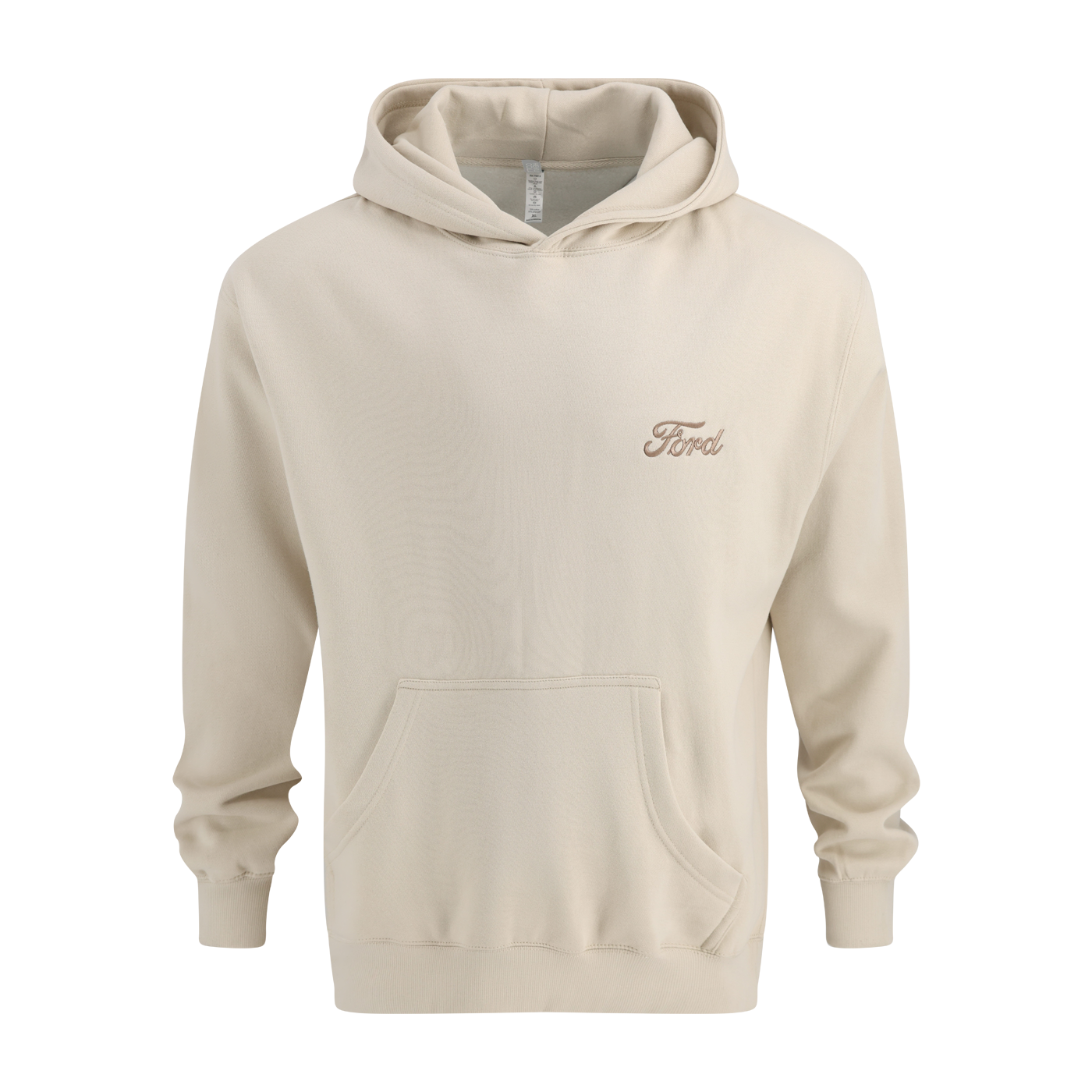 Beige hoodie with Ford logo on a white background