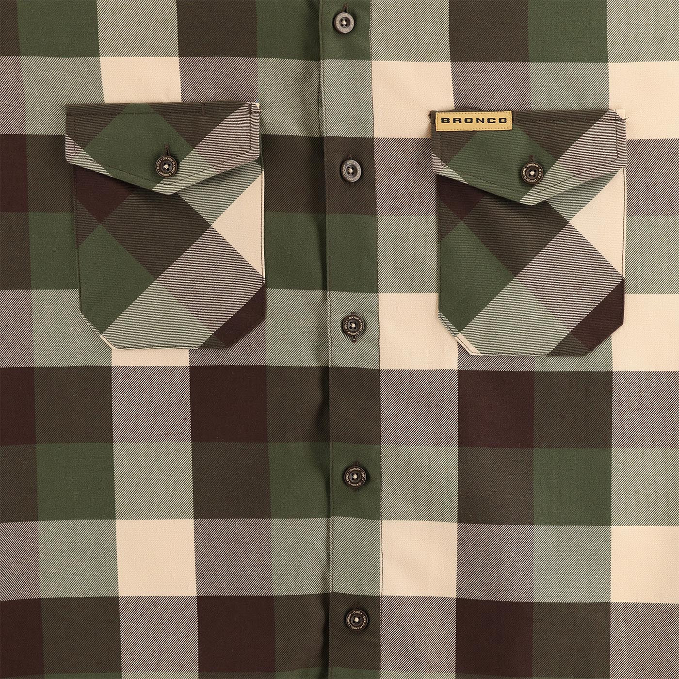 Plaid shirt with 'Bronco' label on a checkered pattern