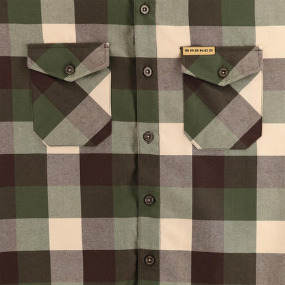 Plaid shirt with 'Bronco' label on a checkered pattern