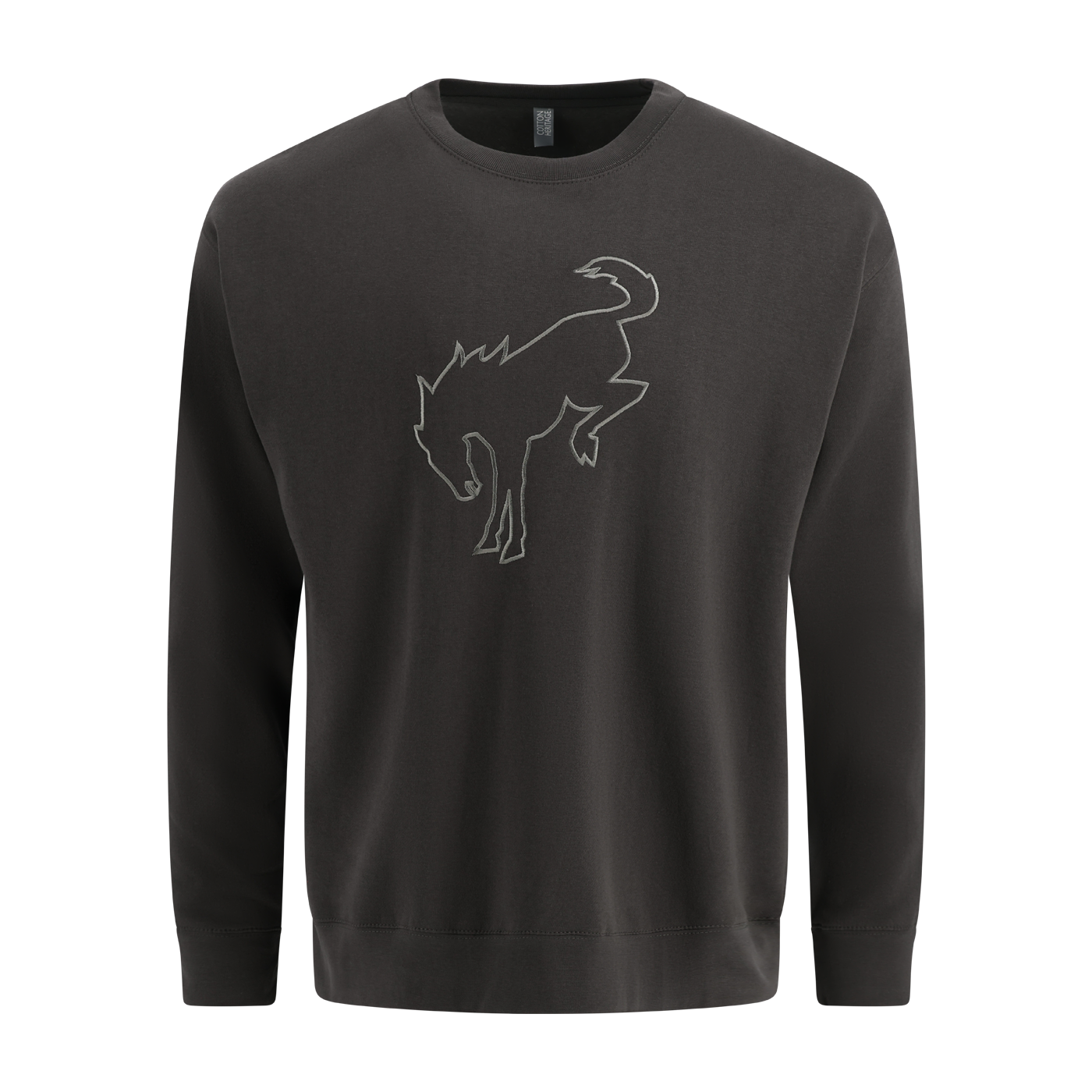 Black sweatshirt with a wolf design on a white background