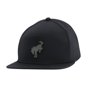 Black cap with a logo on a white background