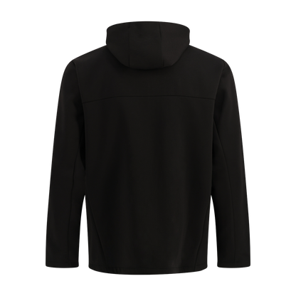Black hooded jacket on a white background