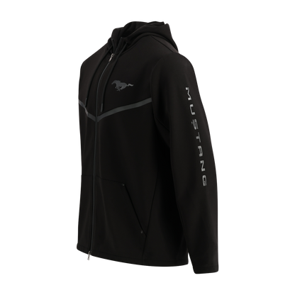 Black hoodie with 'Mustang' branding on a white background