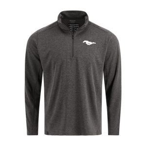 Gray long-sleeve shirt with mustang pony logo on a white background