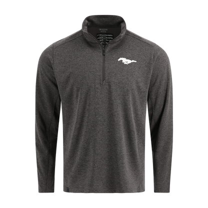 Gray long-sleeve shirt with mustang pony logo on a white background