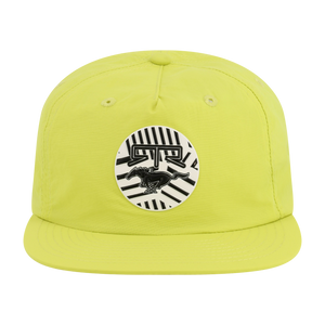 lime colored hat with an RTR logo and mustang pony logo striped badge