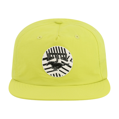 lime colored hat with an RTR logo and mustang pony logo striped badge