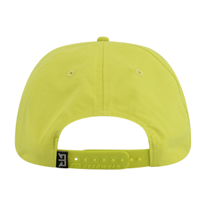 Yellow cap with a visible brand logo on a white background
