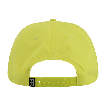 Yellow cap with a visible brand logo on a white background