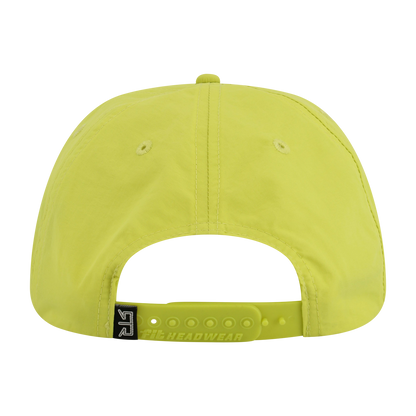 Yellow cap with a visible brand logo on a white background