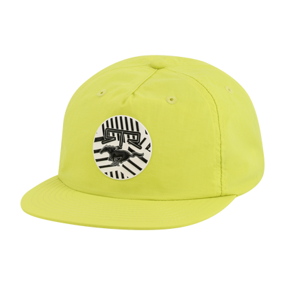 Yellow cap with a circular logo mustang RTR pony log featuring a horse on a white background