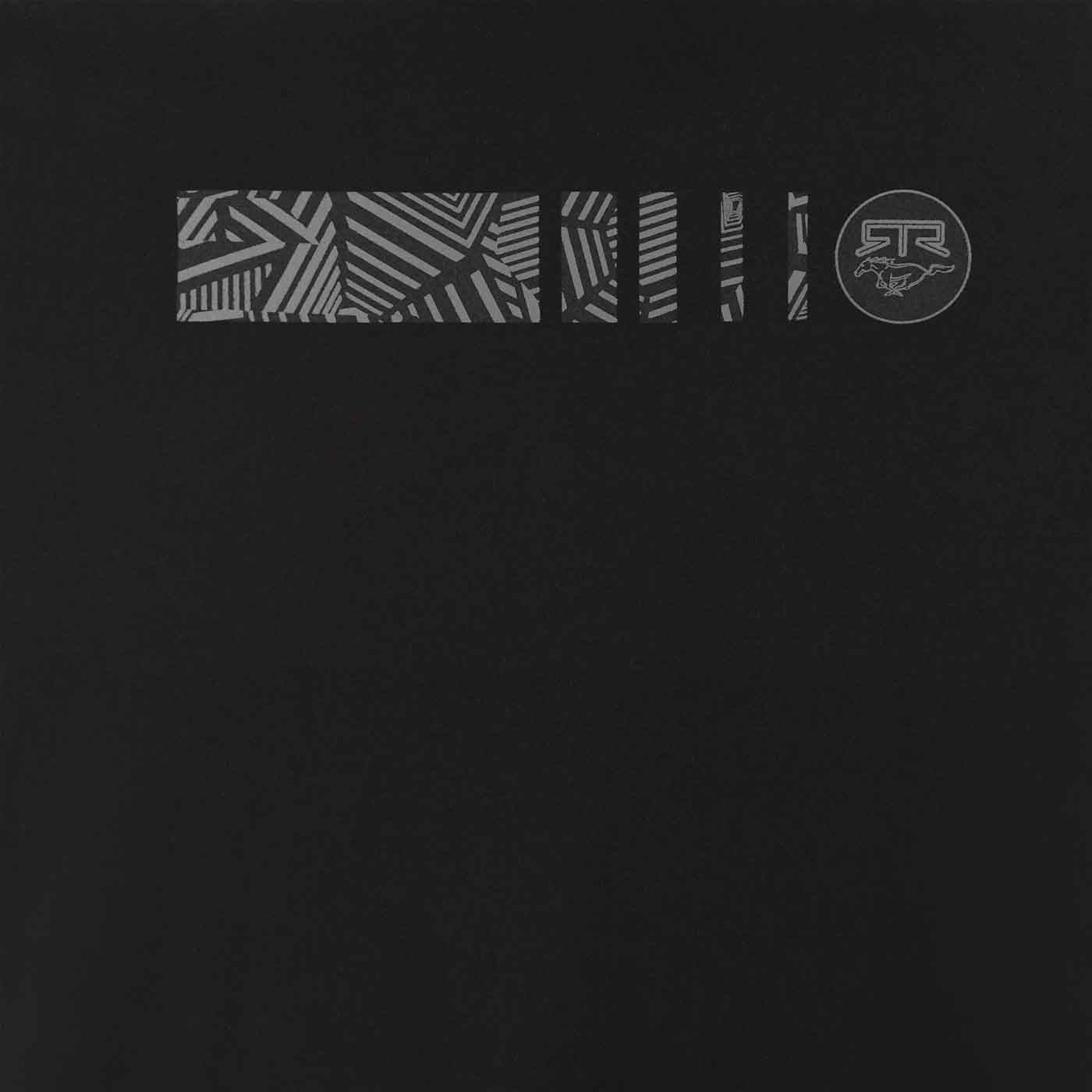 Black t-shirt with geometric pattern and Ford Mustang RTR logo on a black background
