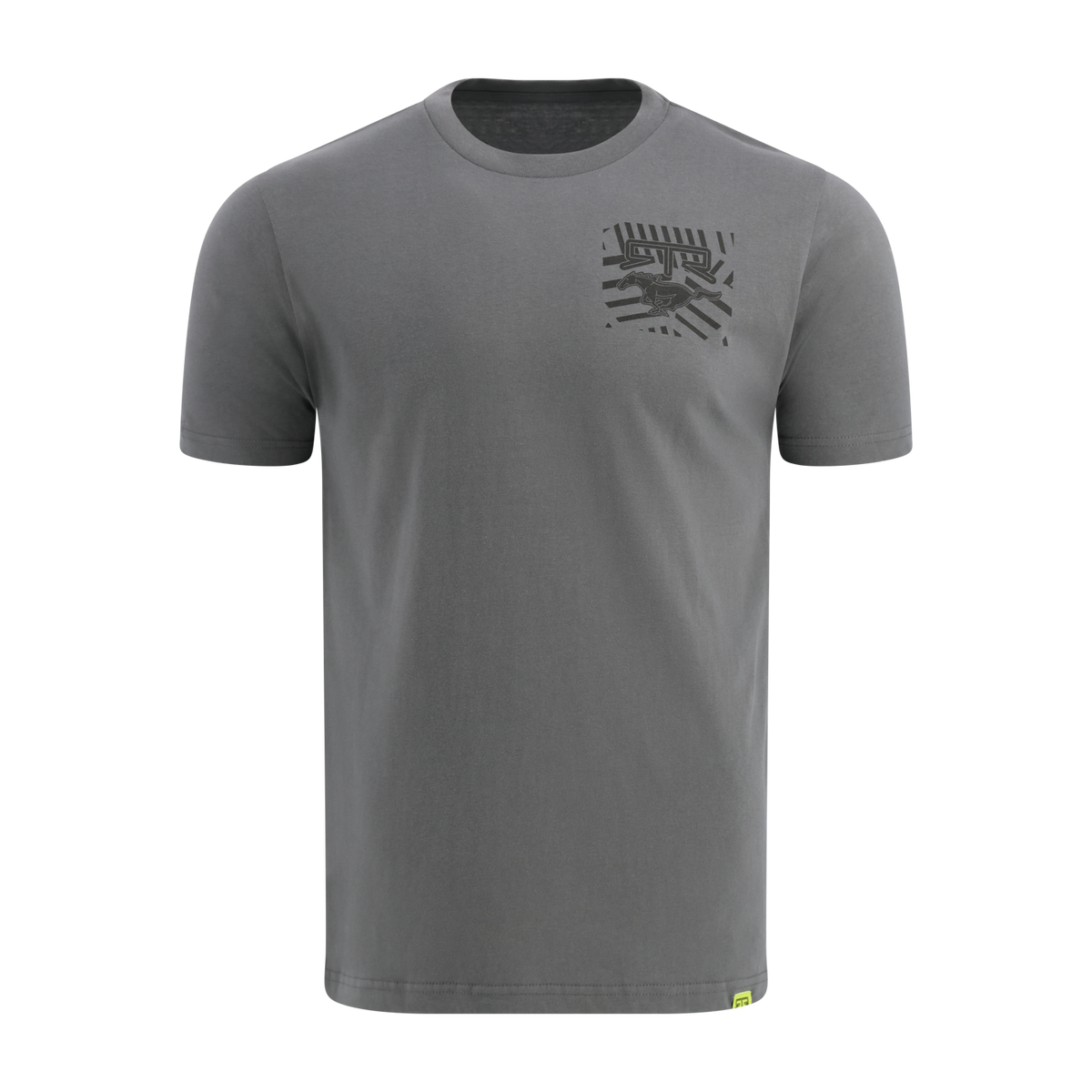 Gray t-shirt with a black Ford mustang RTR logo on a white background