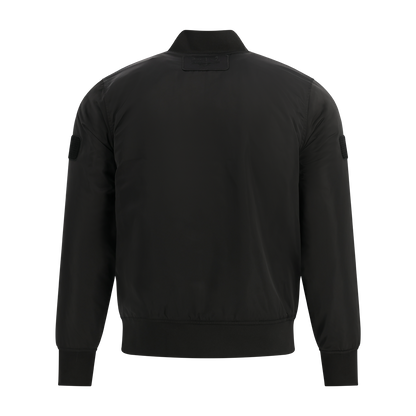 Black bomber jacket on a white background