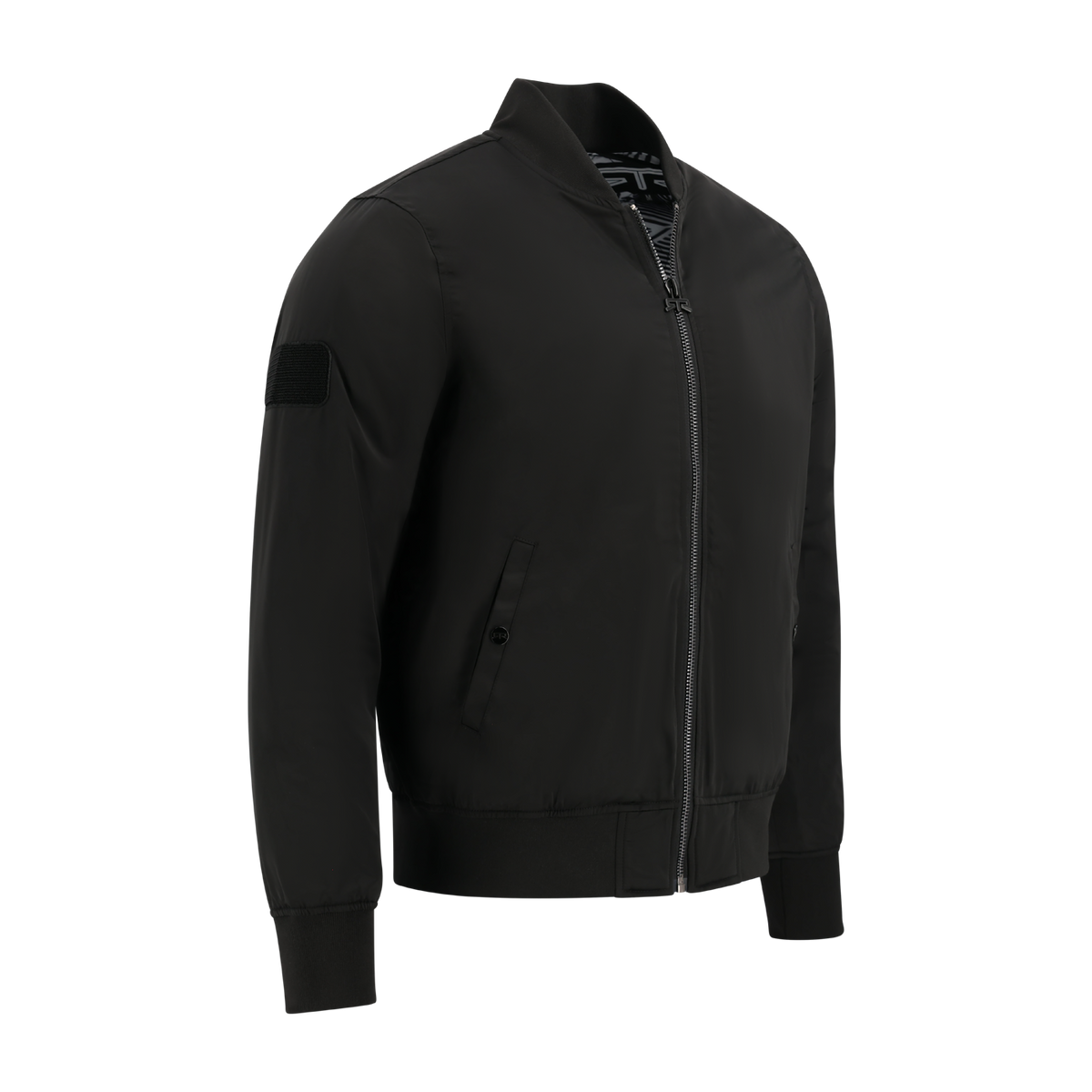 Black bomber jacket on a white background