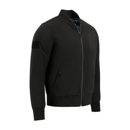 Black bomber jacket on a white background