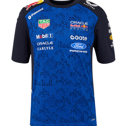 Blue and black FORD RACING REDBULL T SHIRT with various brand logos on a white background