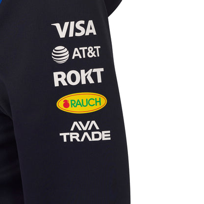 Black shirt with logos of Visa, AT&T, ROKT, Rauch, and Ava Trade on a white background