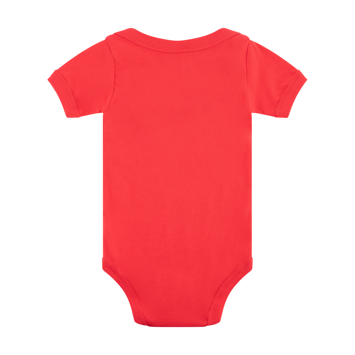 Red baby onesie on a white background