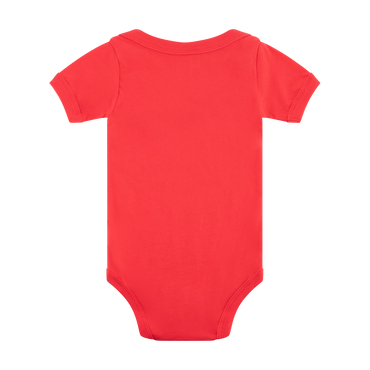 Red baby onesie on a white background