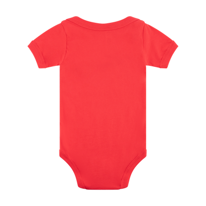 Red baby onesie on a white background
