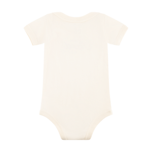 Beige baby onesie on a white background