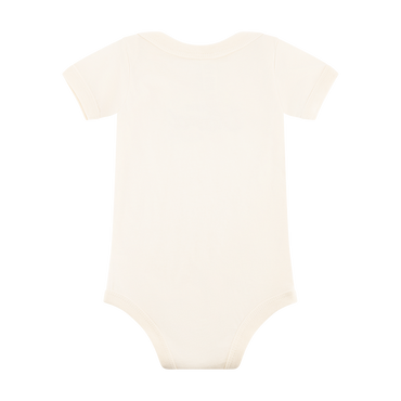 Beige baby onesie on a white background